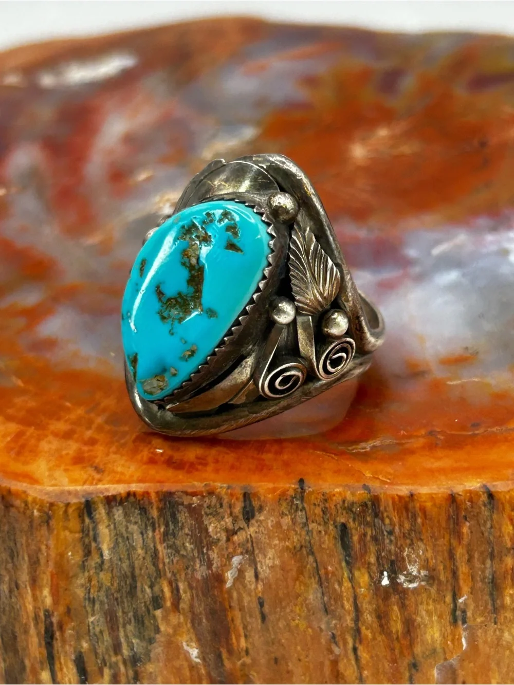 Mens Sterling Silver Turquoise Ring - Size 11.5